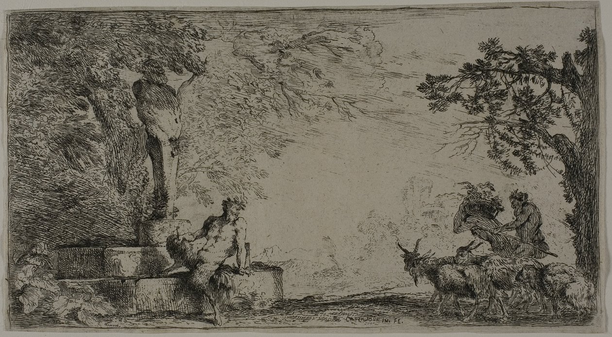 Satyr odpoczywa pod Hermą autorstwa Giovanni Benedetto Castiglione