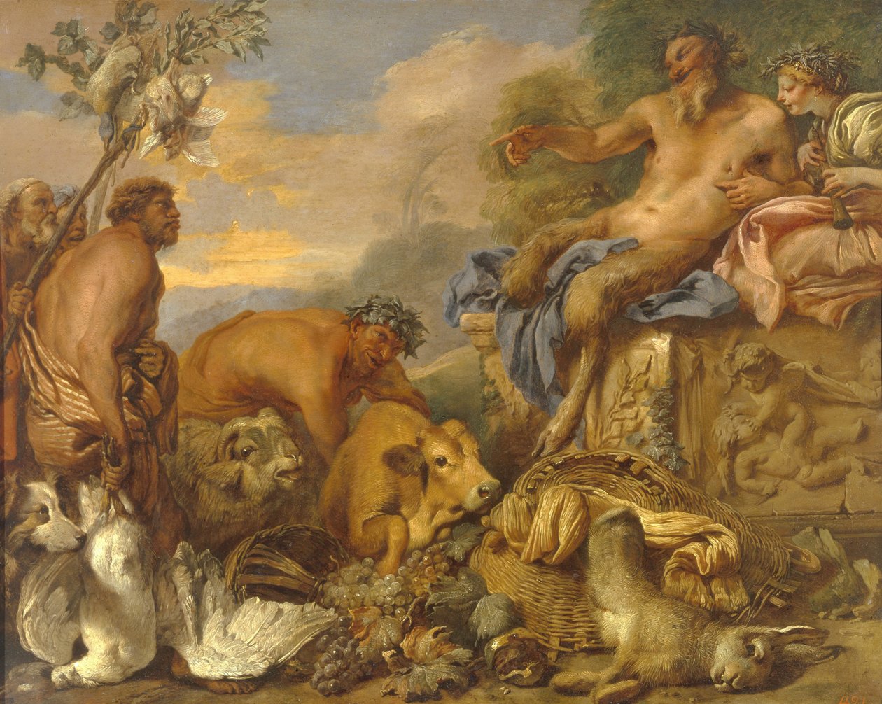 Satyrowie przynoszący swoje dary, początek lat czterdziestych XVII wieku. autorstwa Giovanni Benedetto Castiglione