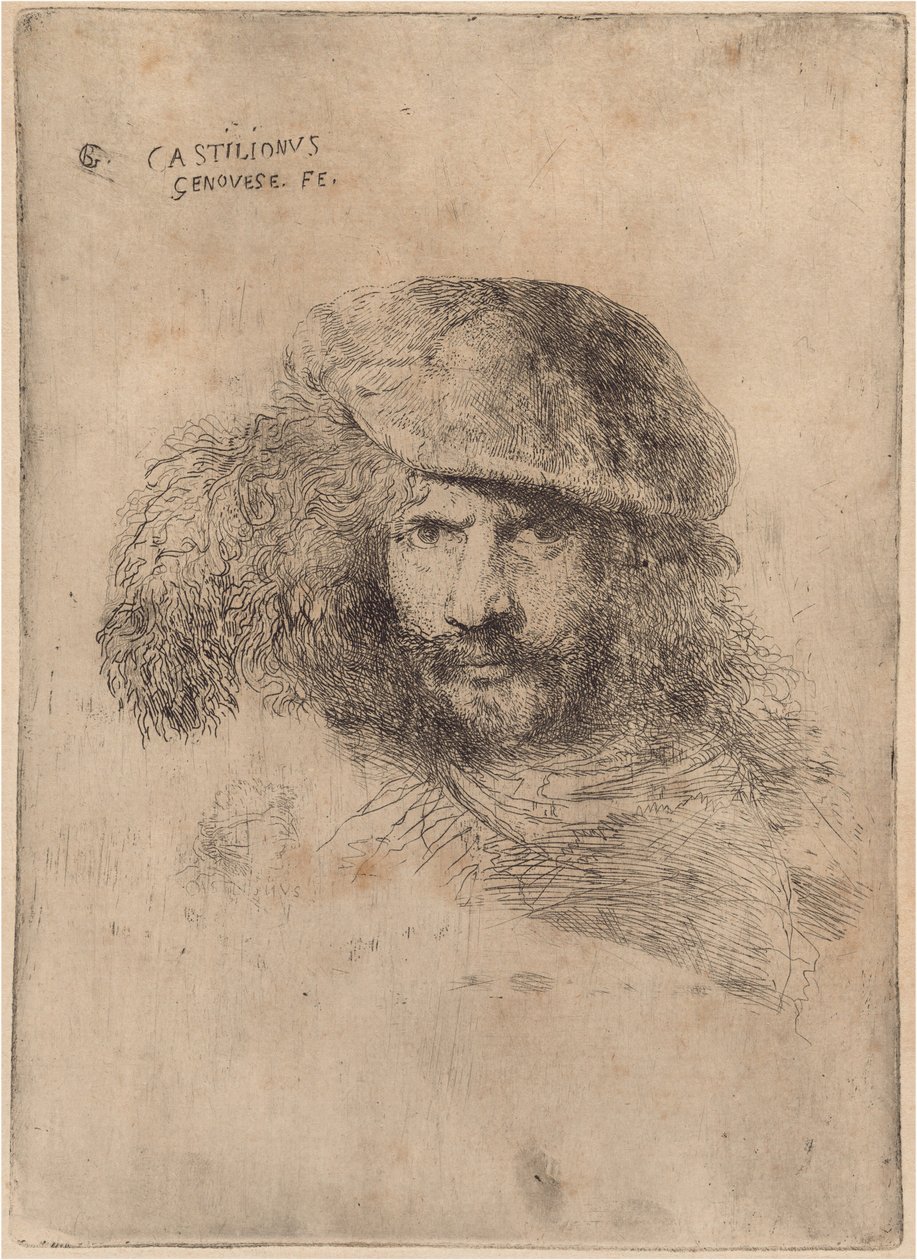 Autoportret (?), W czapce z piórem ["Portret Berniniego"] autorstwa Giovanni Benedetto Castiglione