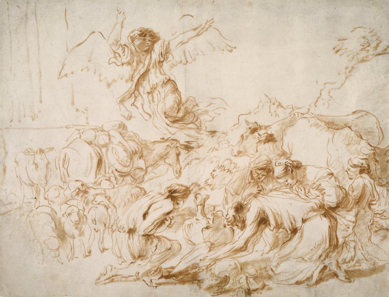 Anioł odchodzący z rodziny Tobita, ok. 1655 autorstwa Giovanni Benedetto Castiglione