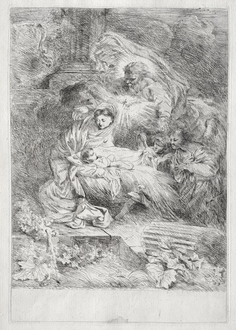 Narodzenia z Bogiem Ojcem i Duchem Świętym autorstwa Giovanni Benedetto Castiglione