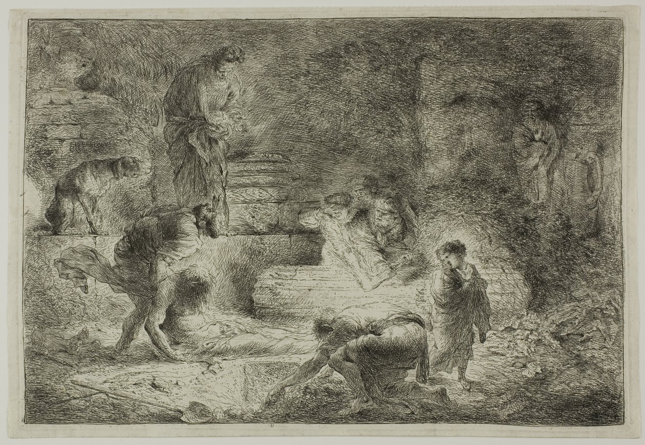 Tobit grzebie zmarłych autorstwa Giovanni Benedetto Castiglione