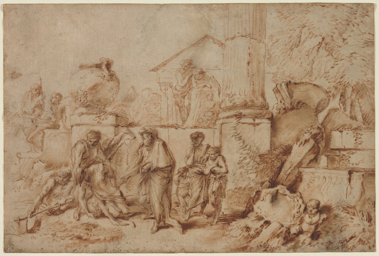 Tobit grzebie zmarłych autorstwa Giovanni Benedetto Castiglione