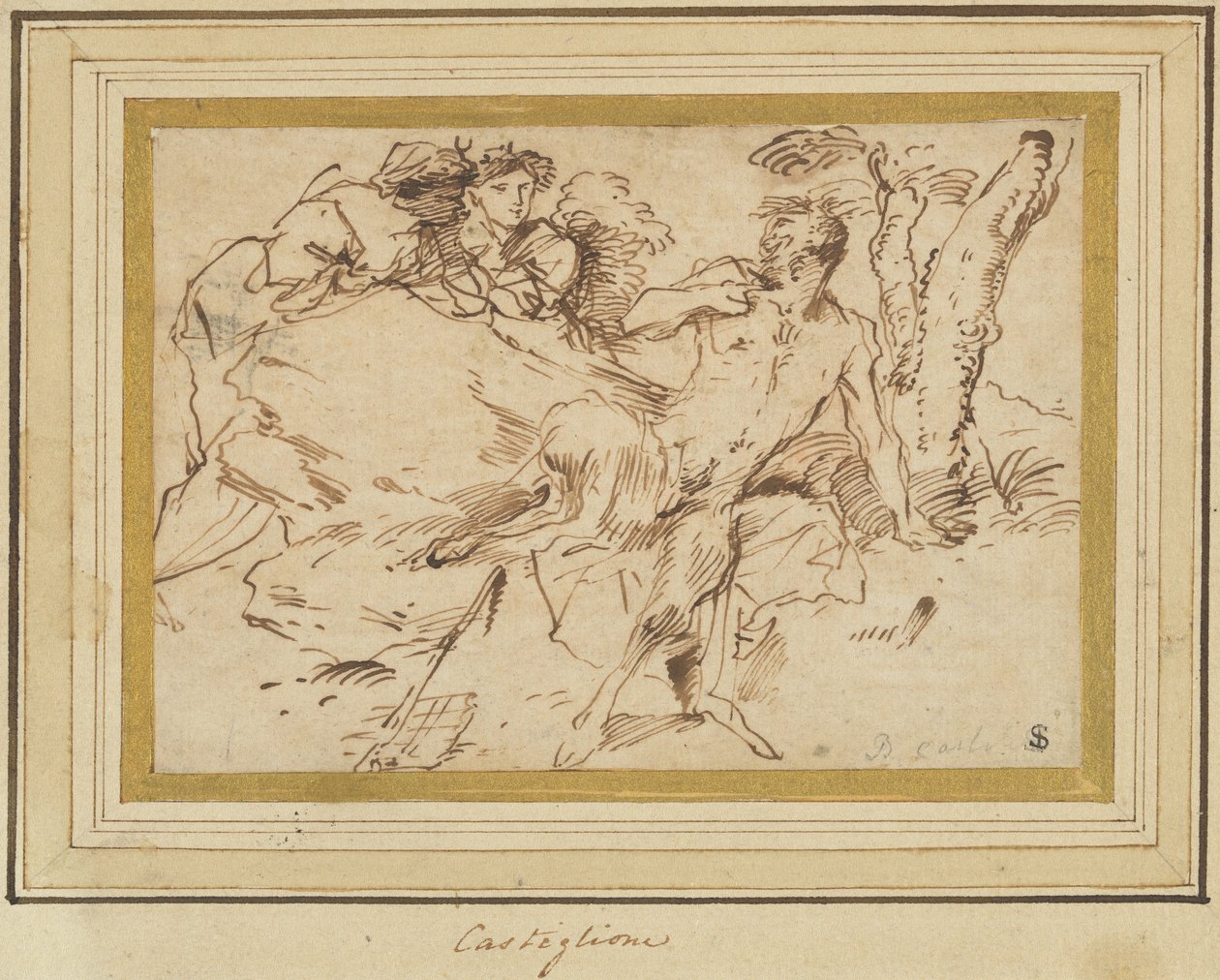 Dwie nimfy i satyr autorstwa Giovanni Benedetto Castiglione