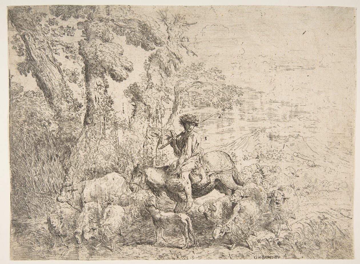 Młody pasterz na koniu, 1638. autorstwa Giovanni Benedetto Castiglione