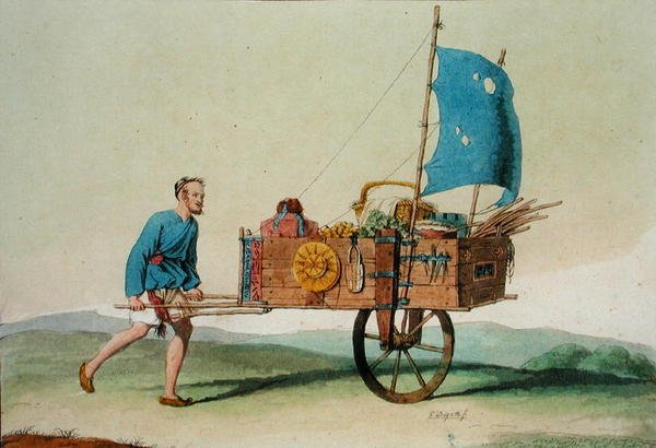 Wędrowny rolnik ze swoim wózkiem, z „Le Costume Ancien et Moderne” Julesa Ferrario, opublikowany ok. 1820-30 (kolor lito) autorstwa Giovanni Bigatti