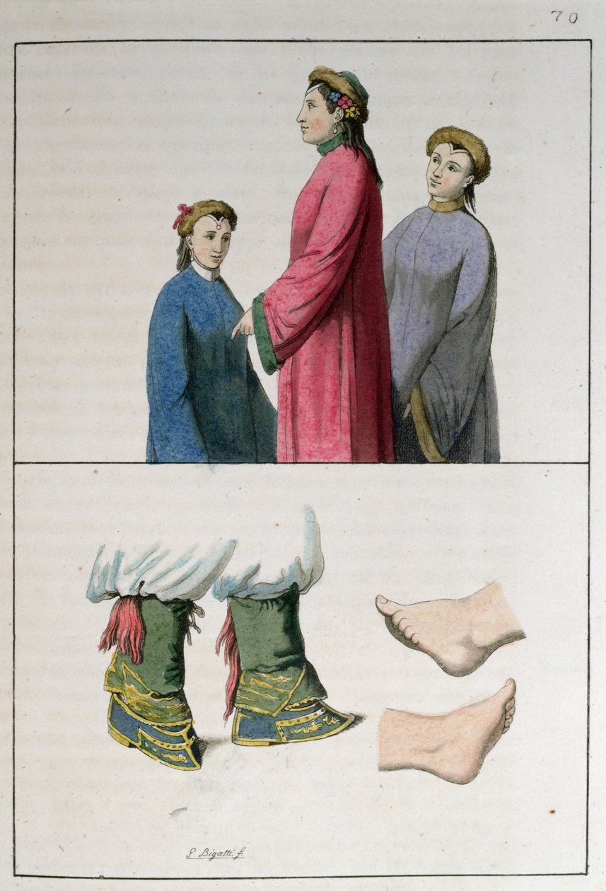 Stopy Chinek, ilustracja z „Le Costume Ancien et Moderne” Julesa Ferrario, wydanej w Mediolanie w 1819 r. autorstwa Giovanni Bigatti