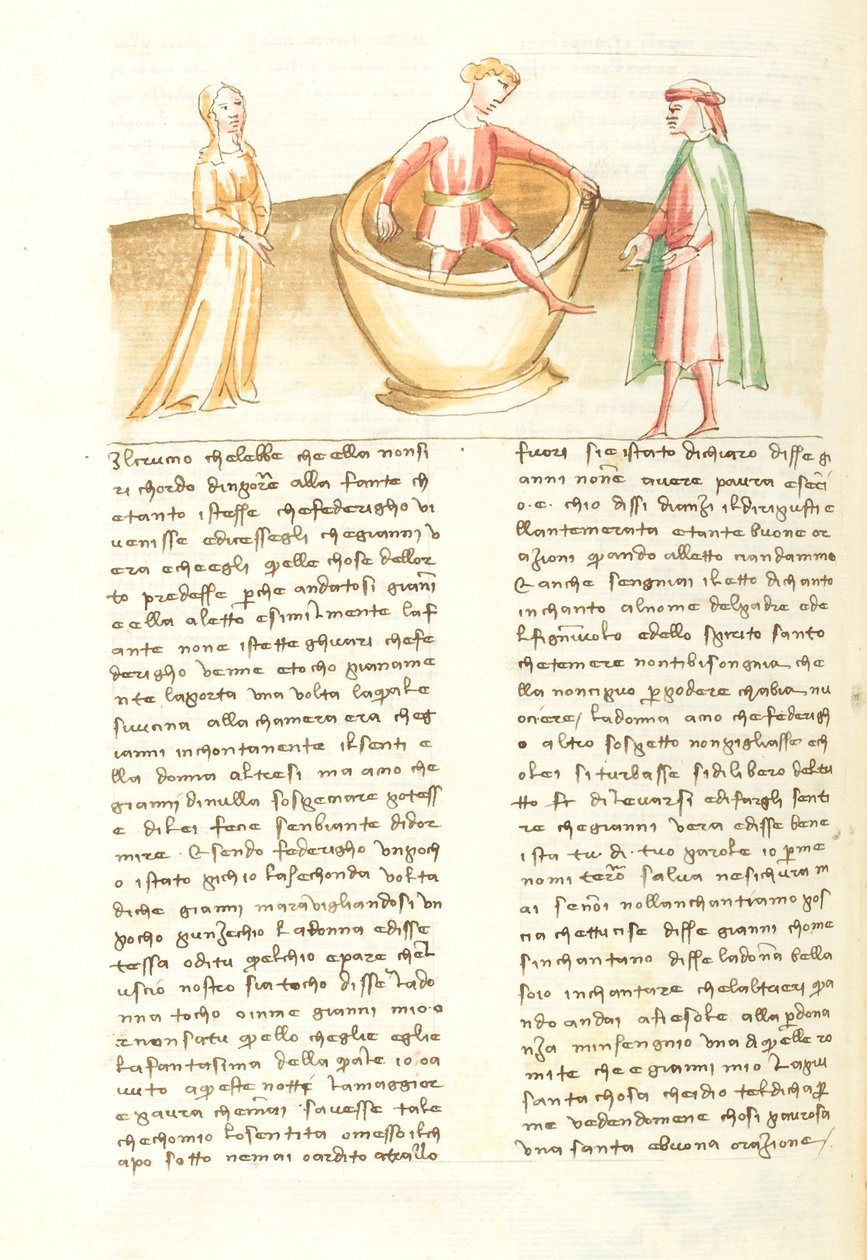 Decameron, A la fortune du pot ; Mari de Peronella sortant de la jarre , Septième journée, nouvelle 2. autorstwa Giovanni Boccaccio