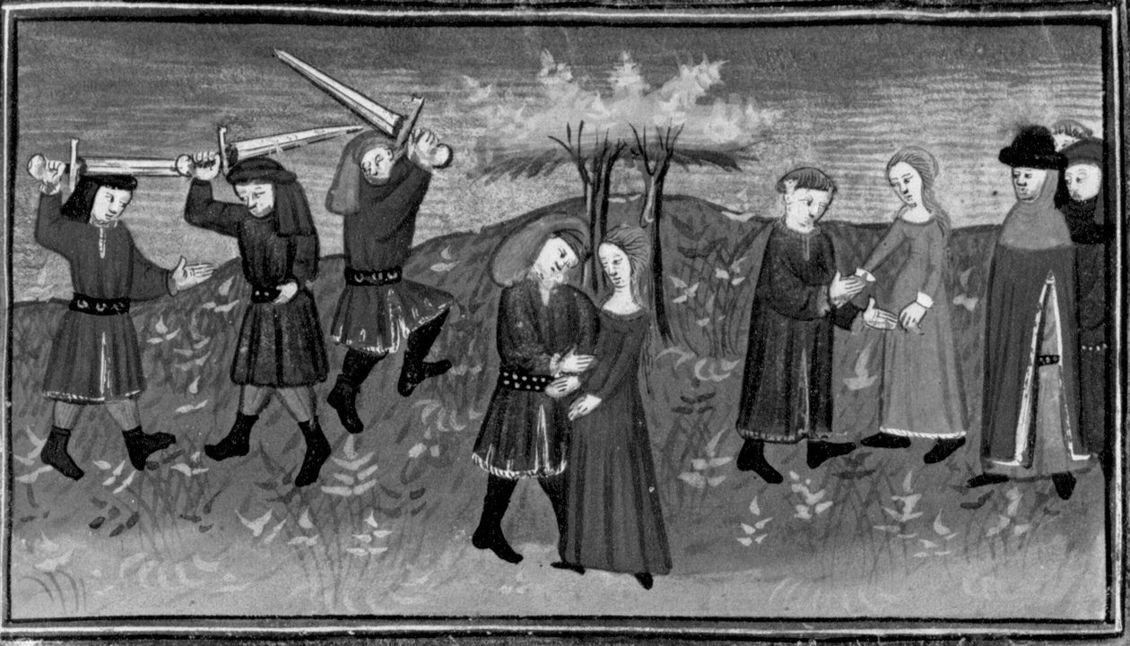 Décaméron, Giannole i Minghino próbują porwać Agnès; Agnès poślubia Minghino. Piąty dzień, opowiadanie 5 autorstwa Giovanni Boccaccio