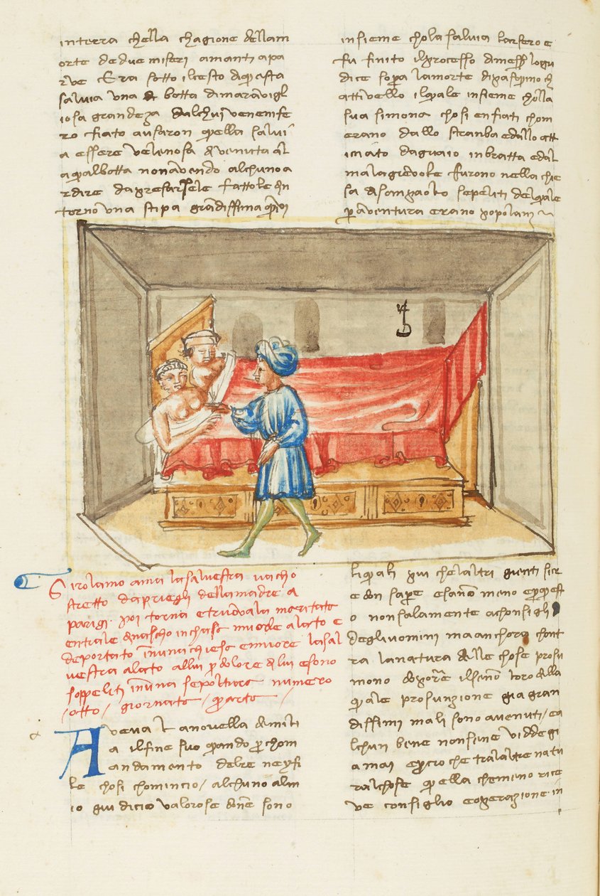 Dekameron, Przeszłość; Girolamo Sighieri w sypialni Salvestra, Czwarty dzień, opowiadanie 8. autorstwa Giovanni Boccaccio