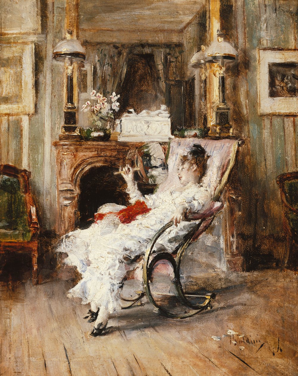 Elegancka dama trzymająca wachlarz, 1874 autorstwa Giovanni Boldini