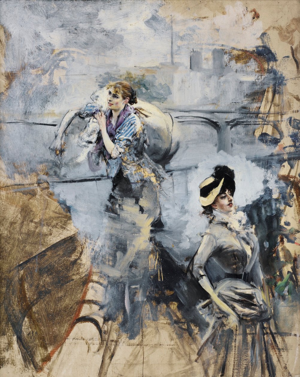Boldini - PRALKA I MŁODA BRUNETKA NAD MORZEM ŚRÓDZIEMNYM, PARYŻ autorstwa Giovanni Boldini