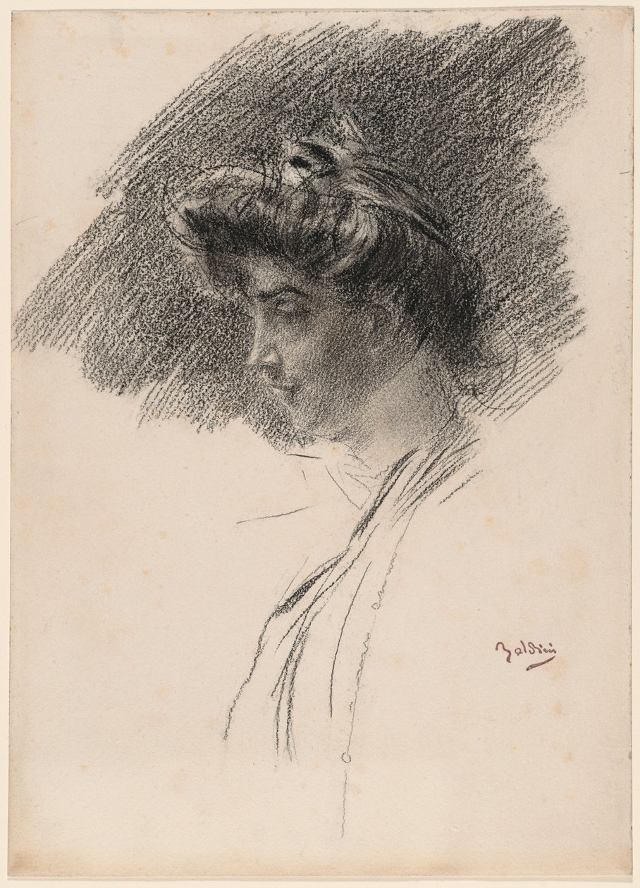 Popiersie młodej kobiety z profilu autorstwa Giovanni Boldini