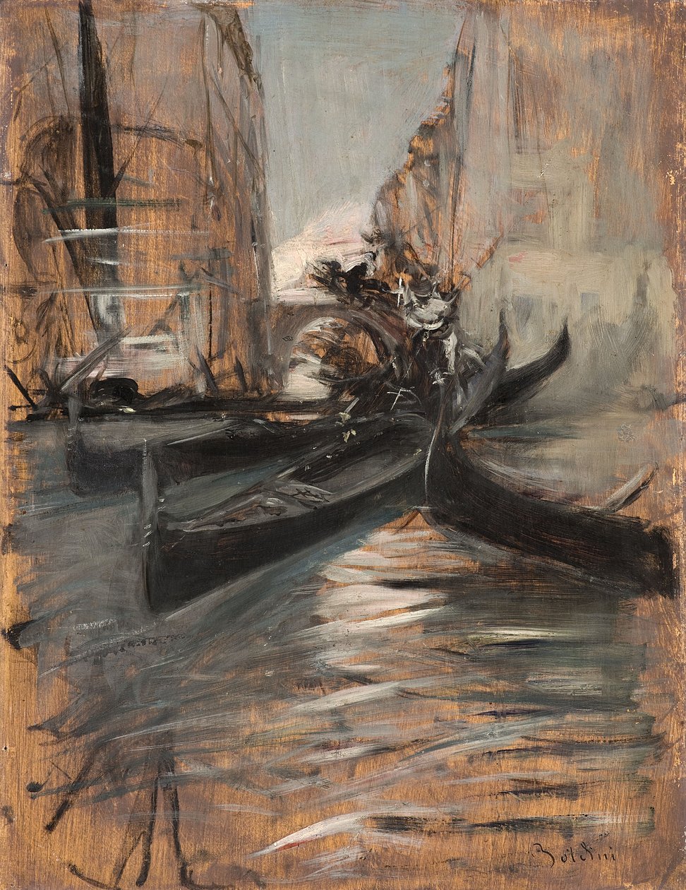 Kanał z gondolami, Wenecja, Włochy, 1910-14 autorstwa Giovanni Boldini