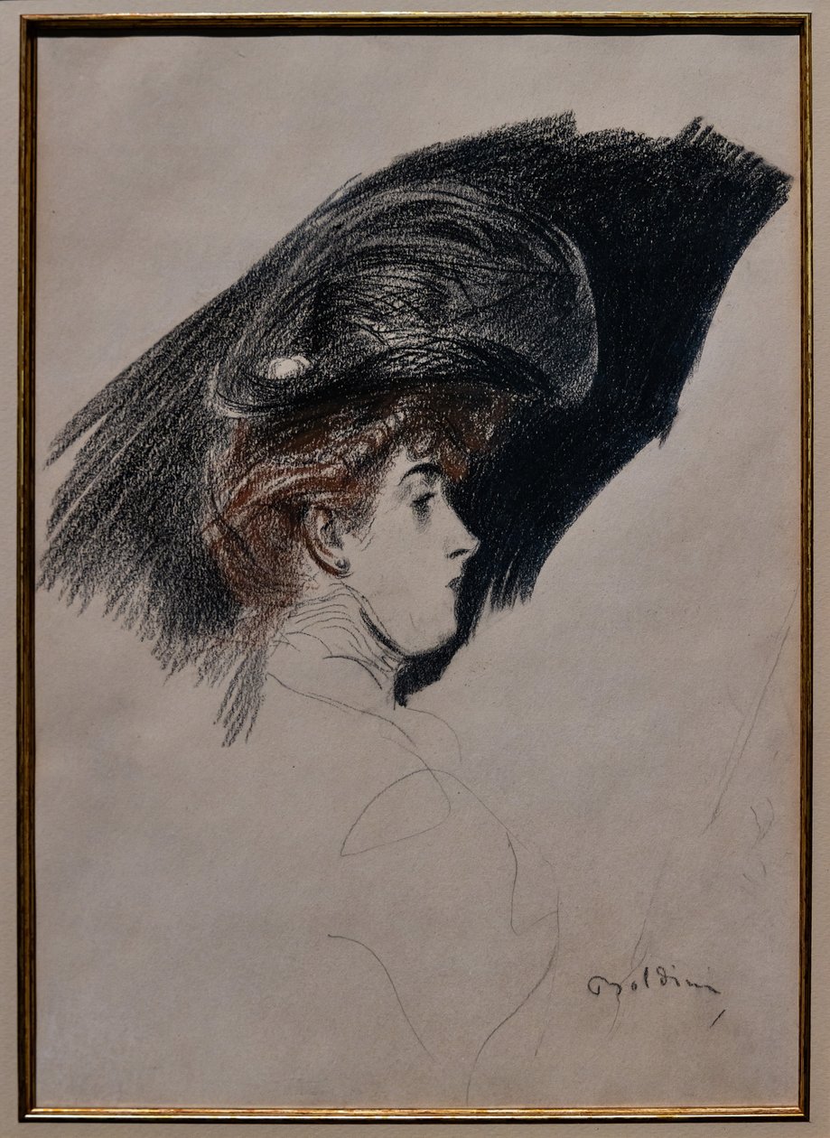 Elegancki profil, ok. 1880 r. (węgiel na papierze) autorstwa Giovanni Boldini
