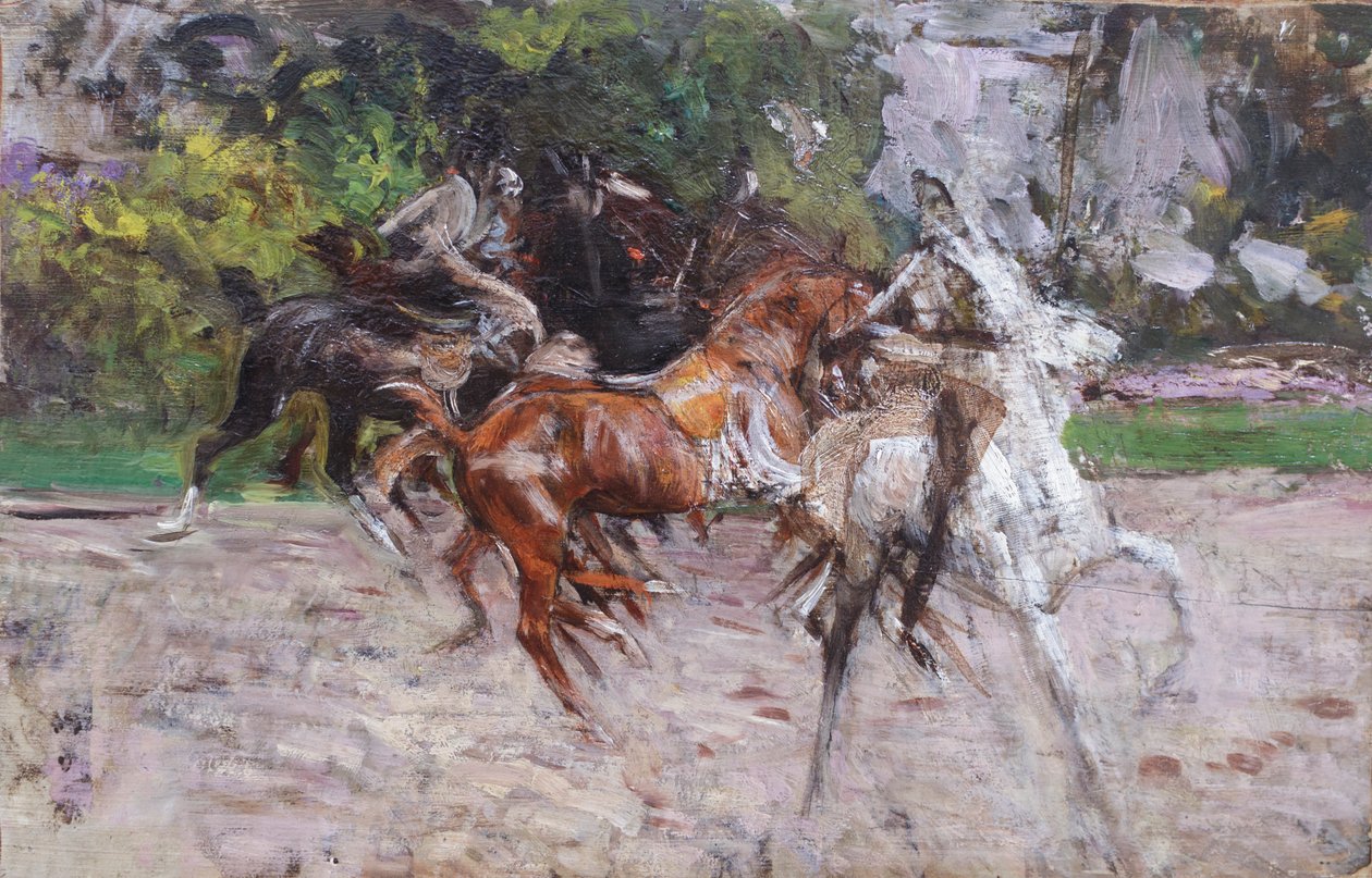 Konie w Bois de Boulogne, ok. 1885 (olej na płycie) autorstwa Giovanni Boldini