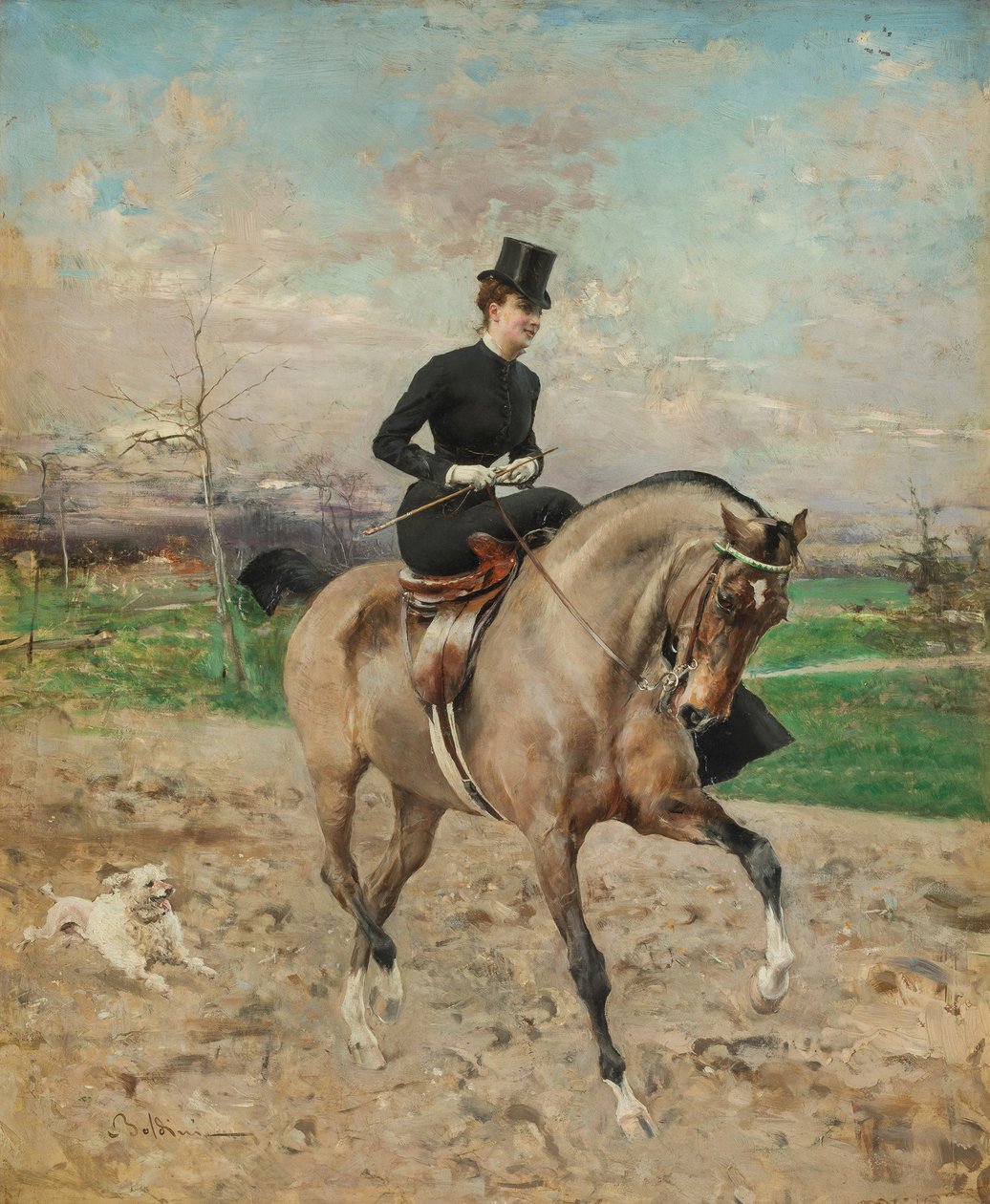 Amazonka. Alice Régnault na koniu, 1878. autorstwa Giovanni Boldini