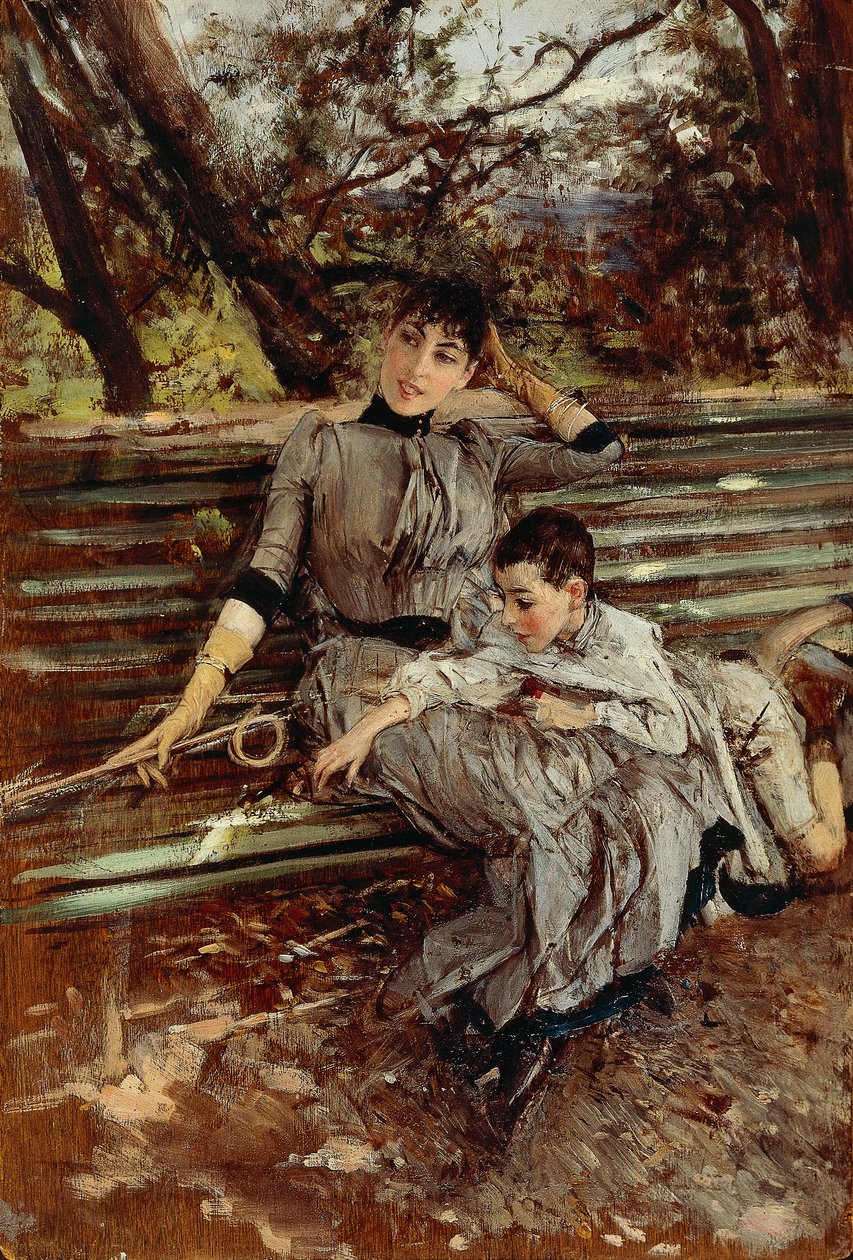 W ogrodzie, czyli Alaida i Ottavio Banti, ok. 1884, autor: Giovanni Boldini (1842-1931), olej na płótnie, 34x24 cm autorstwa Giovanni Boldini
