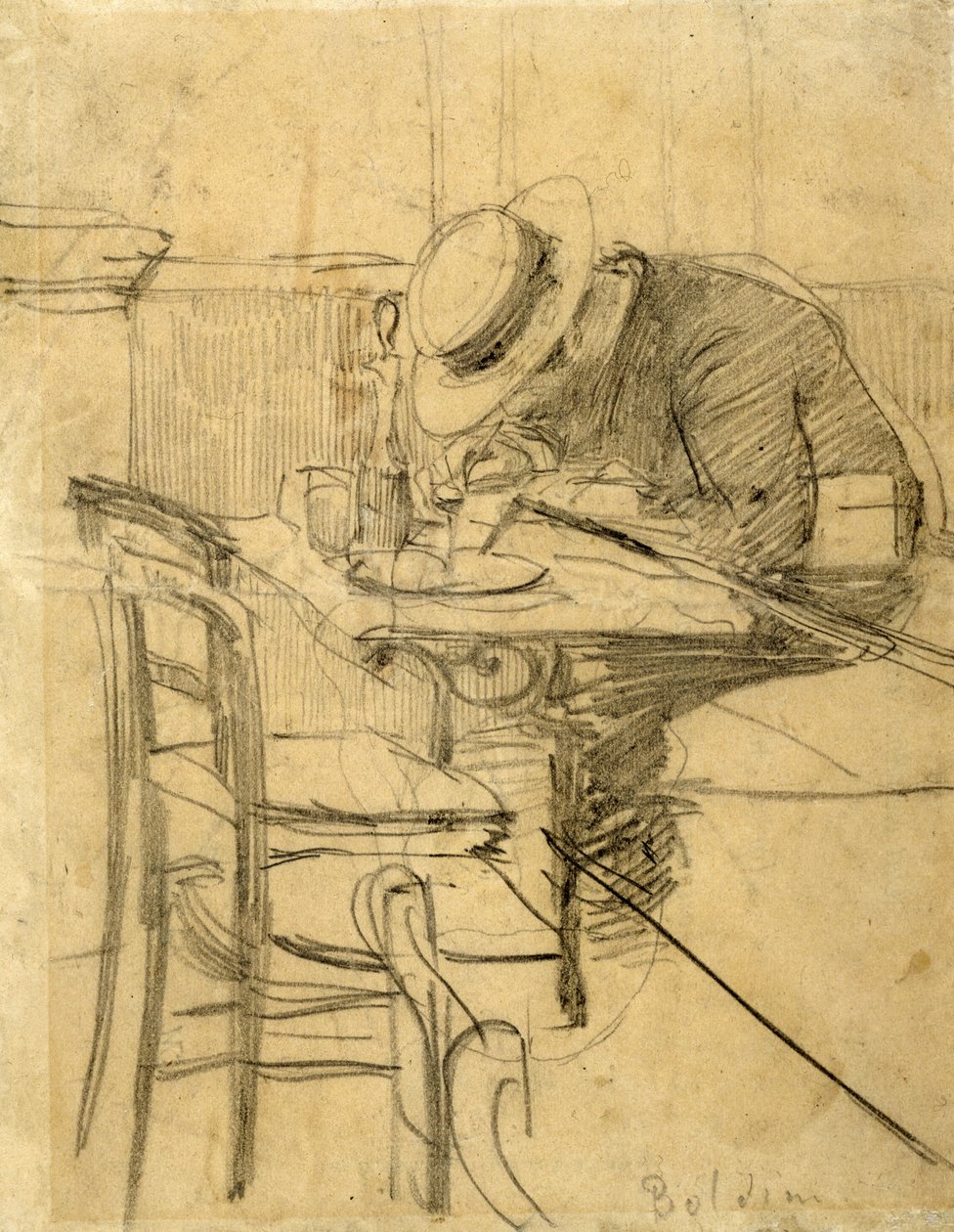Malarz Helleu siedzący na tarasie kawiarni autorstwa Giovanni Boldini