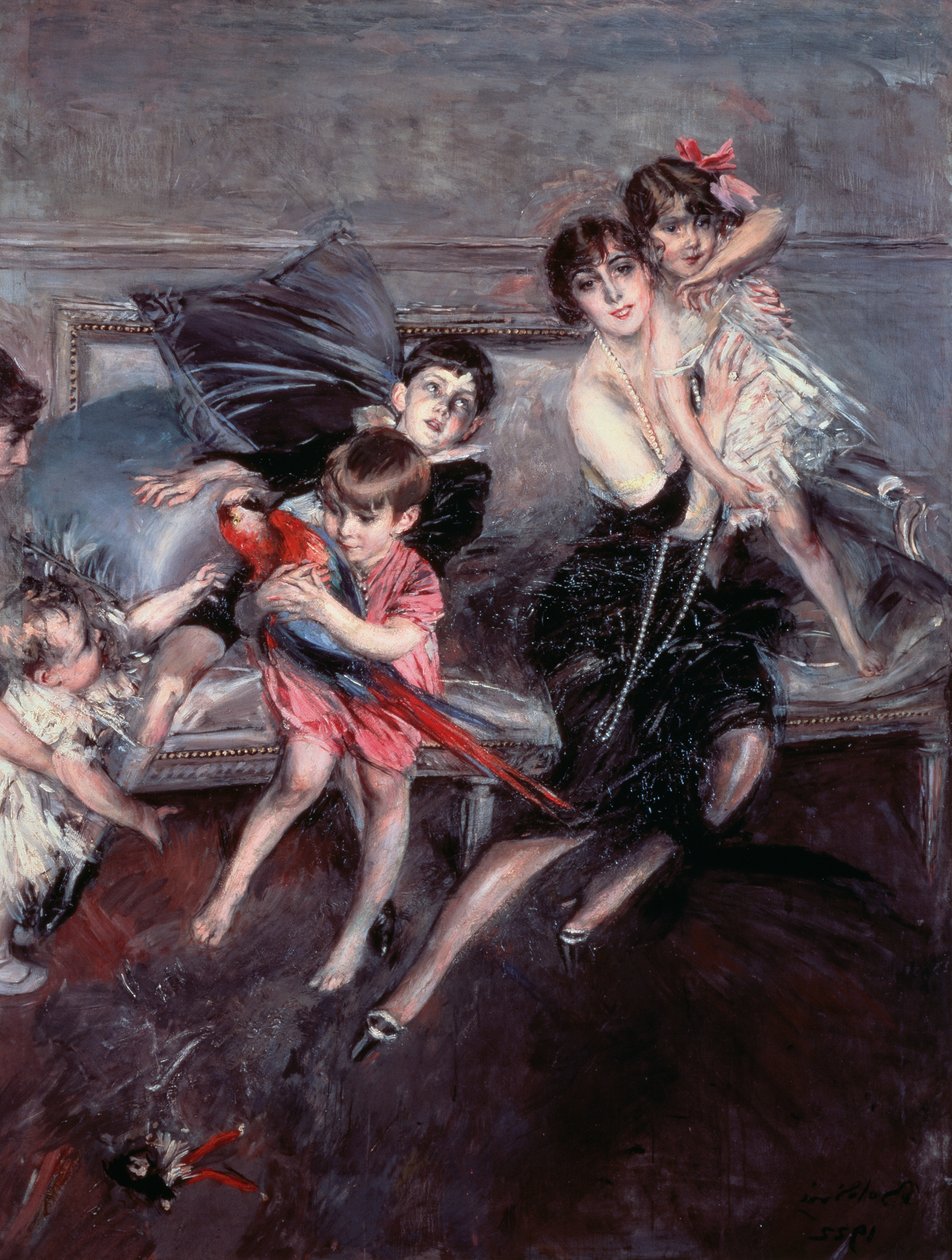 Pani Edwards z czwórką dzieci i nianią autorstwa Giovanni Boldini