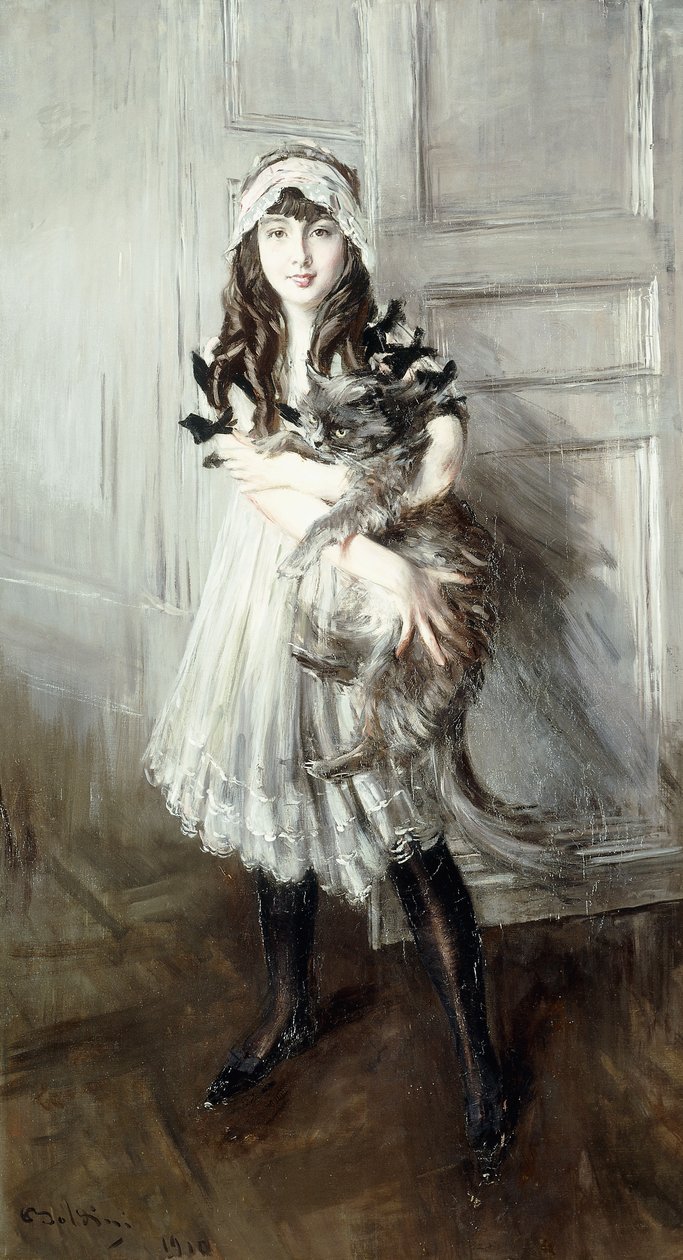 Portret Josefiny Errazuriz trzymającej kota, 1910 autorstwa Giovanni Boldini