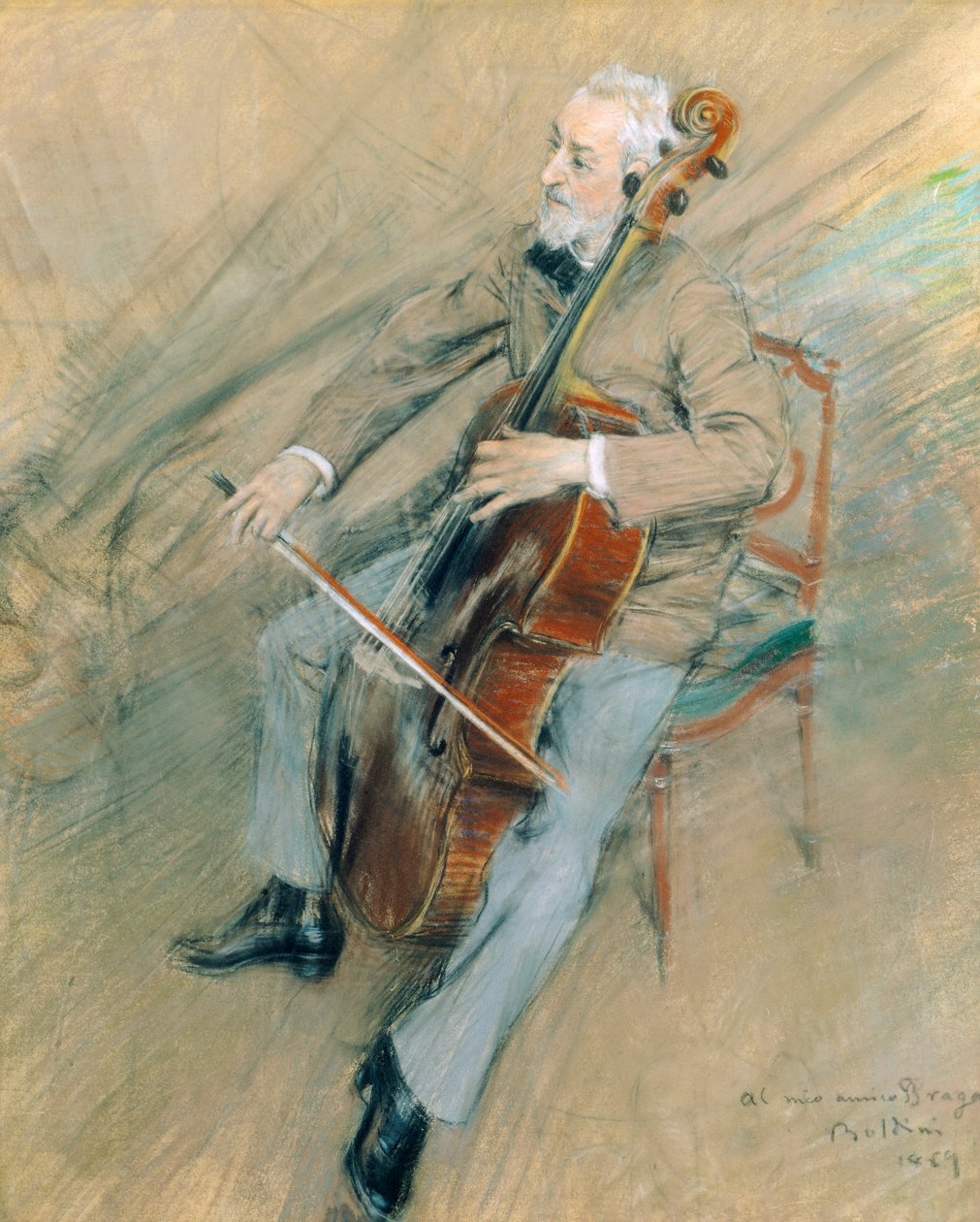 Portret wiolonczelisty Gaetano Braga autorstwa Giovanni Boldini