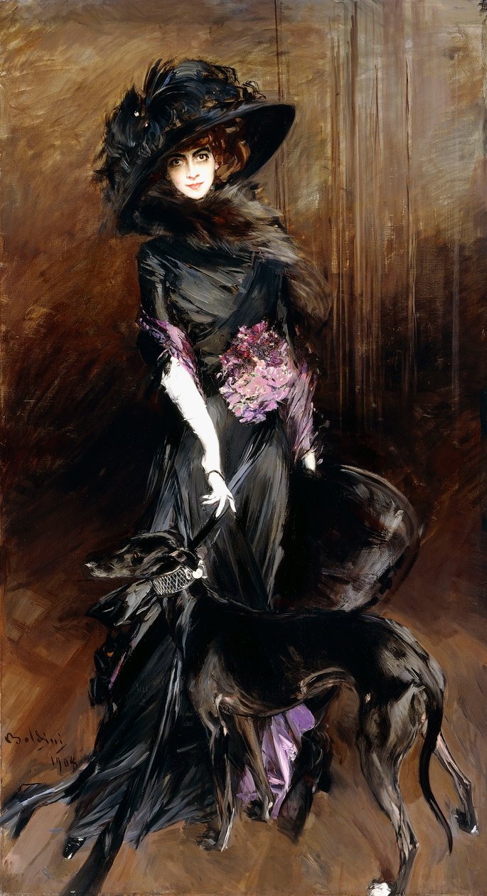 Portret margrabiny Luisy Casati z chartem, 1908 autorstwa Giovanni Boldini