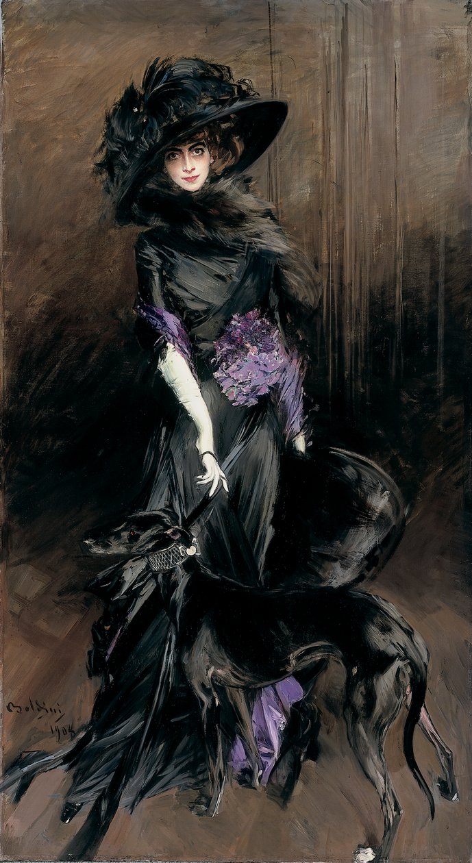 Portret margrabiny Luisy Casati z chartem autorstwa Giovanni Boldini