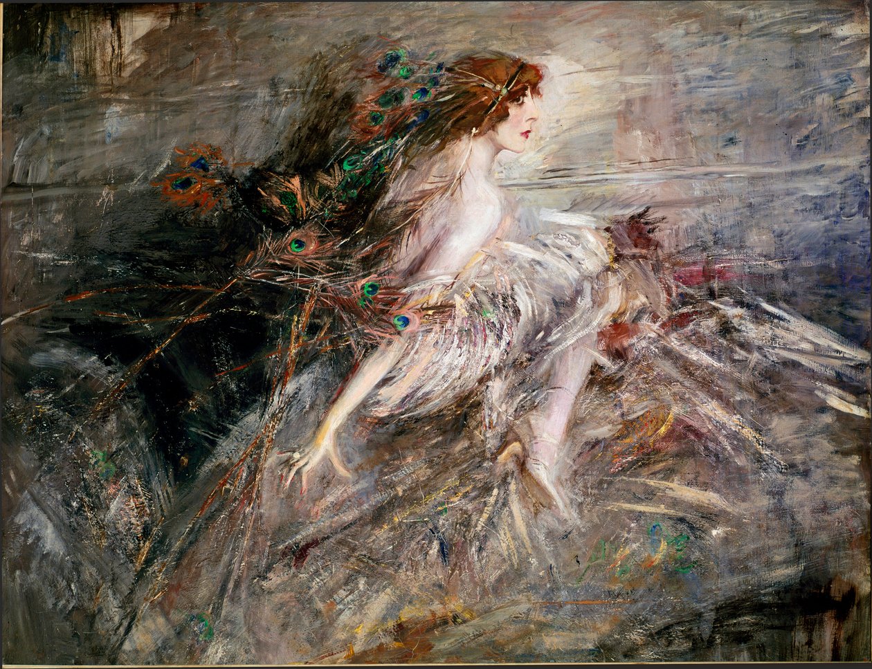 Portret markizy Casati z pawimi piórami Obraz autorstwa Giovanniego Boldini autorstwa Giovanni Boldini