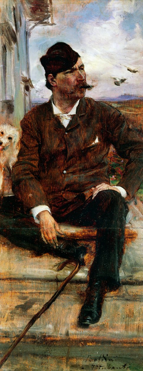 Portret malarza Cristiano Banti w kapeluszu w kratę autorstwa Giovanni Boldini
