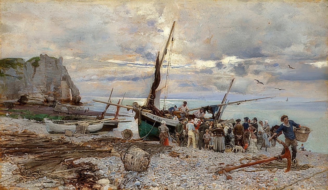 Powrót łodzi rybackich, Étretat. 1879 autorstwa Giovanni Boldini