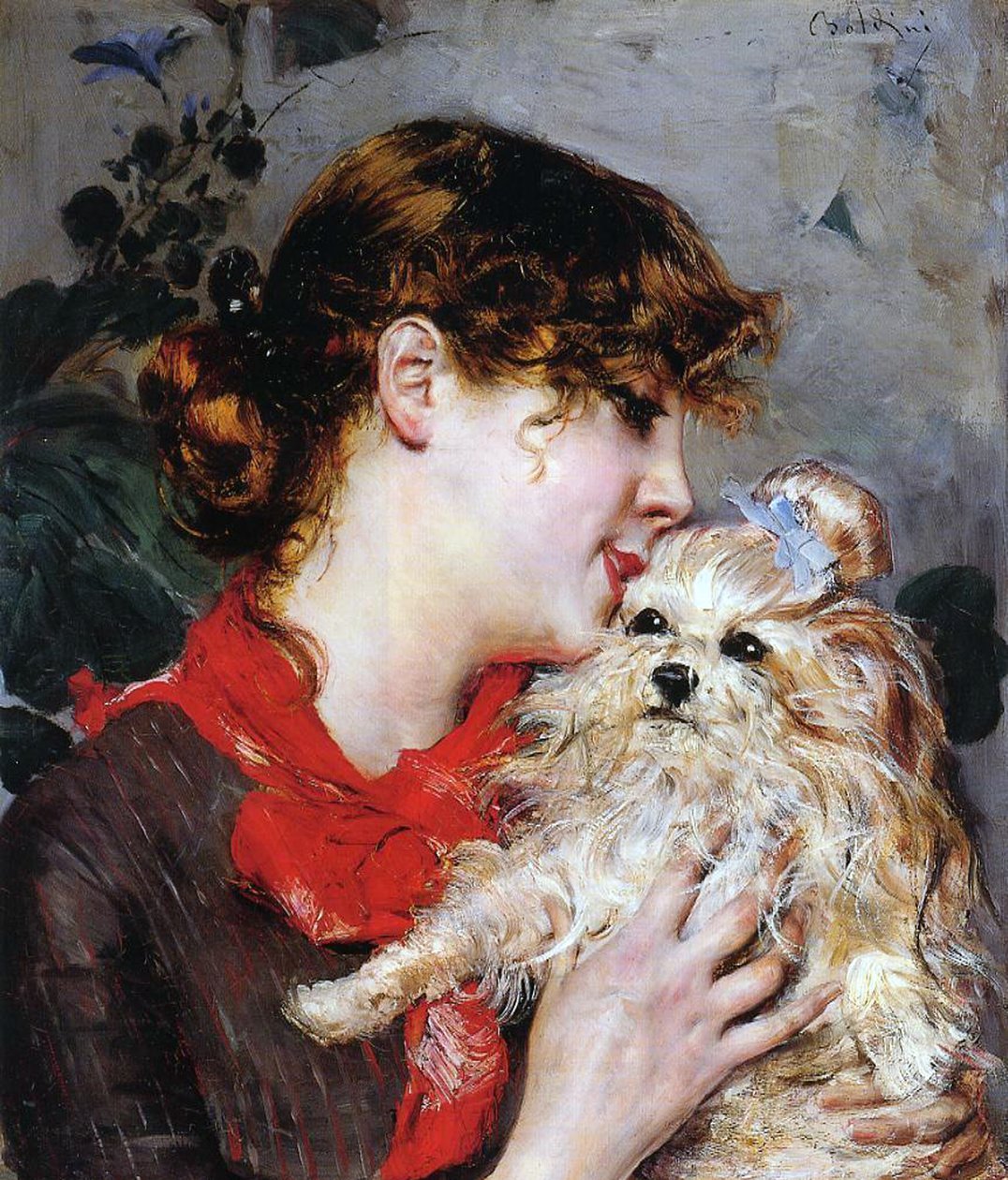 Aktorka Rejane i jej pies, ok.1885 (olej na panelu) autorstwa Giovanni Boldini