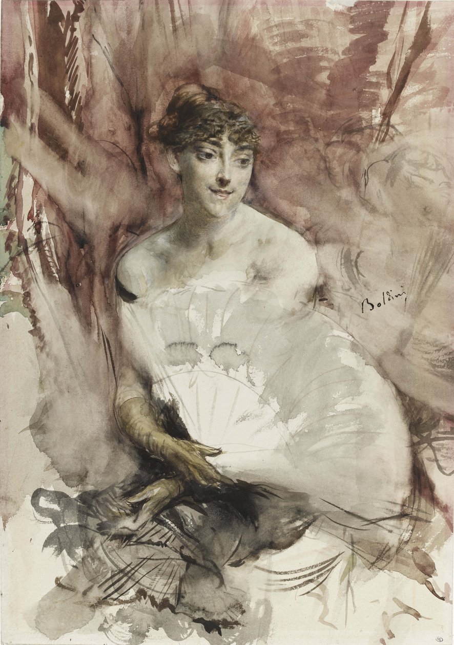 Kobieta z wachlarzem siedząca w loży teatralnej Hrabina Rasti, ok. 1878 autorstwa Giovanni Boldini
