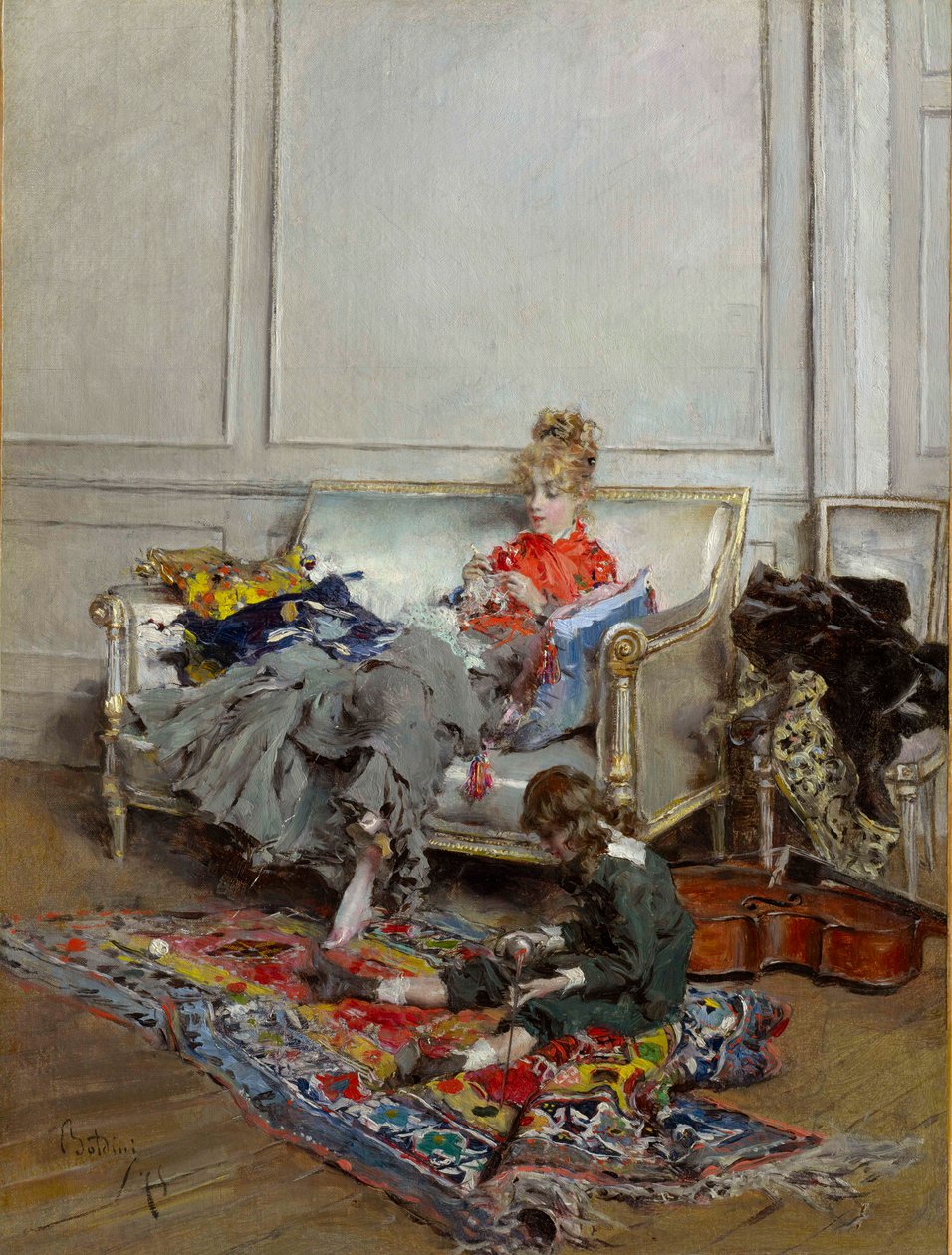 Młoda kobieta szydełkująca autorstwa Giovanni Boldini