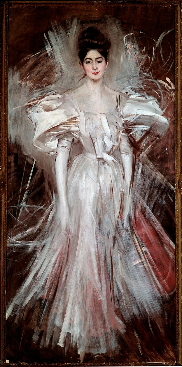 Młoda kobieta obleczona w białą satynę (Fajerwerki) Obraz Giovanniego Boldini (1842-1931) 1892 Wym. 200x101 cm Pistoia, kolekcja Boldini autorstwa Giovanni Boldini