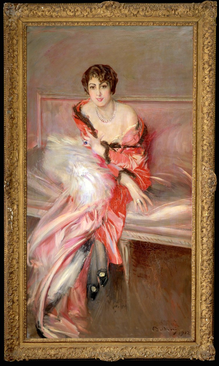Młoda kobieta w różu w pracowni malarza ... (obraz na płótnie) autorstwa Giovanni Boldini
