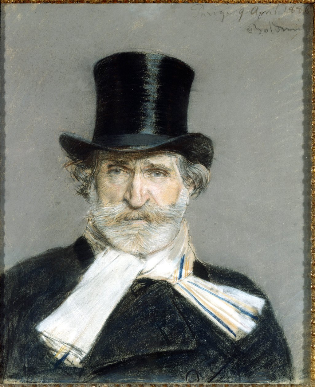 portret Giuseppe Verdiego z 1886 roku. Dessin de Giuseppe Boldini (1842-1931). Rzym. Galeria Sztuki Współczesnej autorstwa Giovanni Boldini