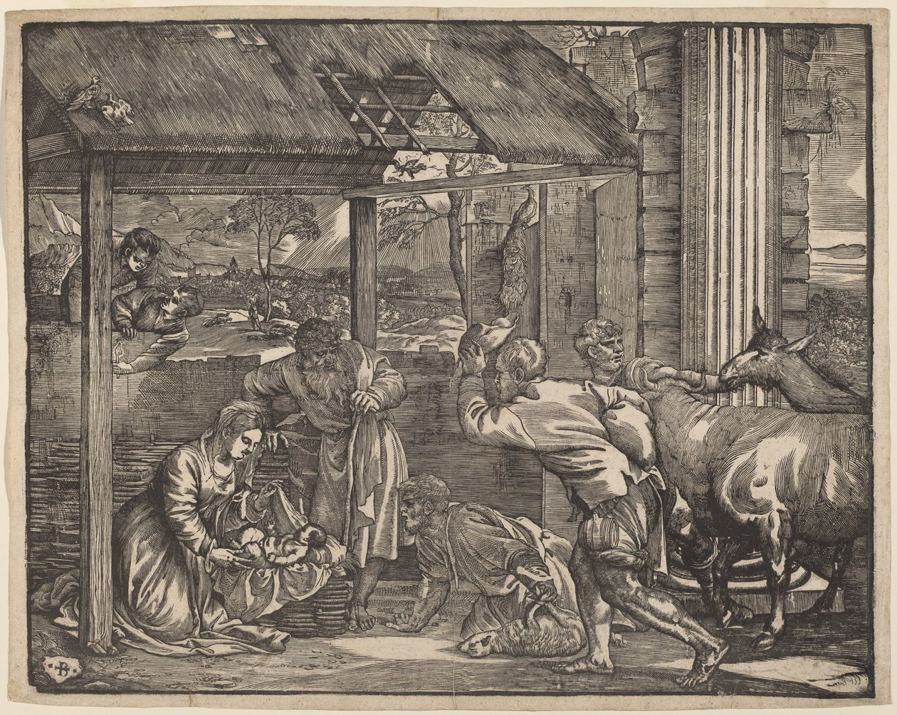 Adoracja pasterzy autorstwa Giovanni Britto after Titian