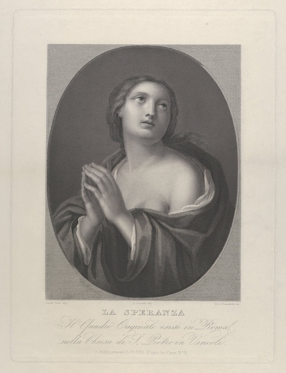 Kobieca personifikacja Nadziei patrząca w górę ze złożonymi rękami i lewym ramieniem..., ca. 1835-81. autorstwa Giovanni Buonafede