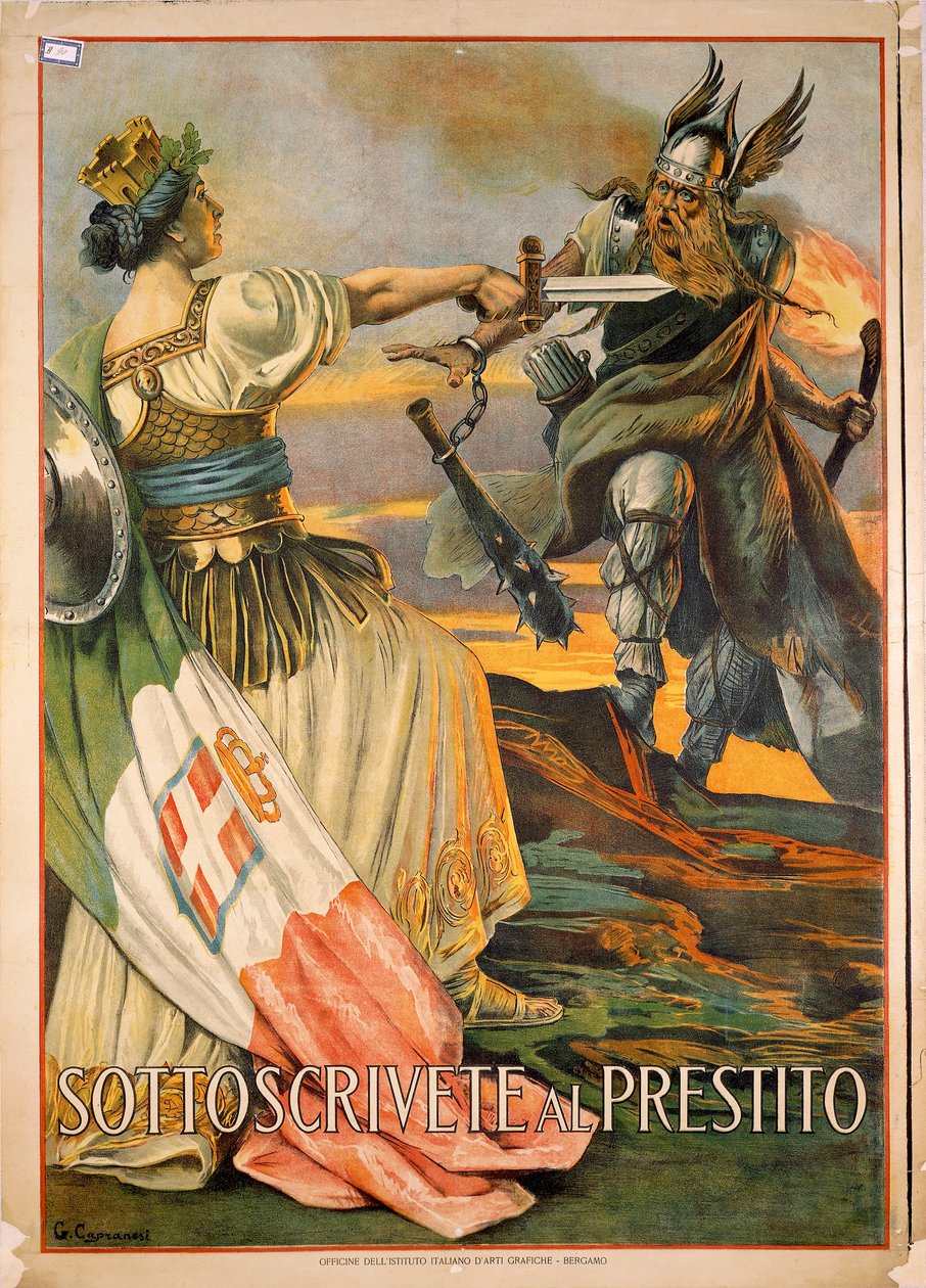 Pierwsza wojna światowa, zasubskrybuj pożyczkę, ilustracja Giovanni Capranesi autorstwa Giovanni Capranesi