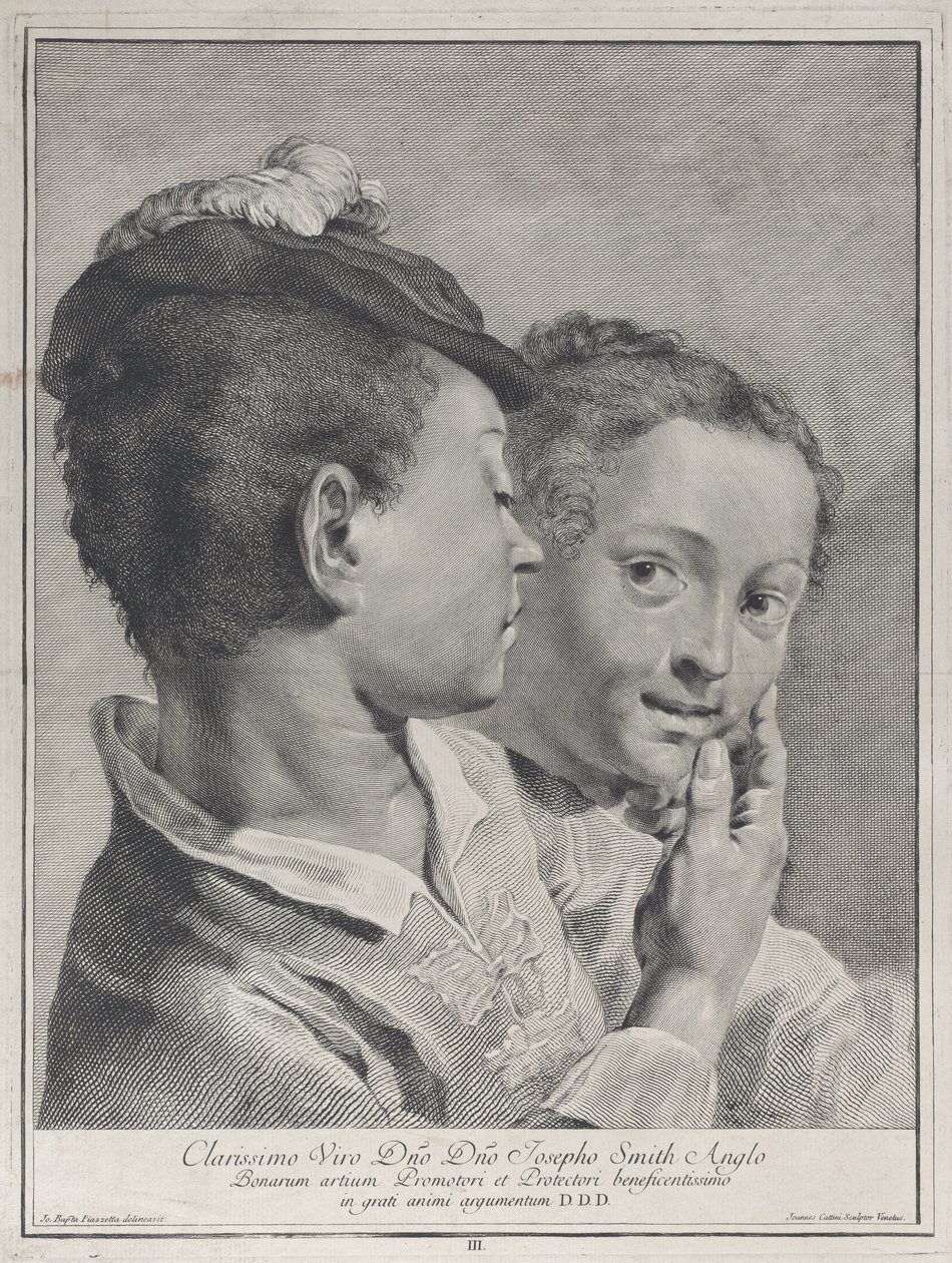 Chłopiec w kapeluszu dotykający twarzy dziewczynki, 1743. autorstwa Giovanni Cattini