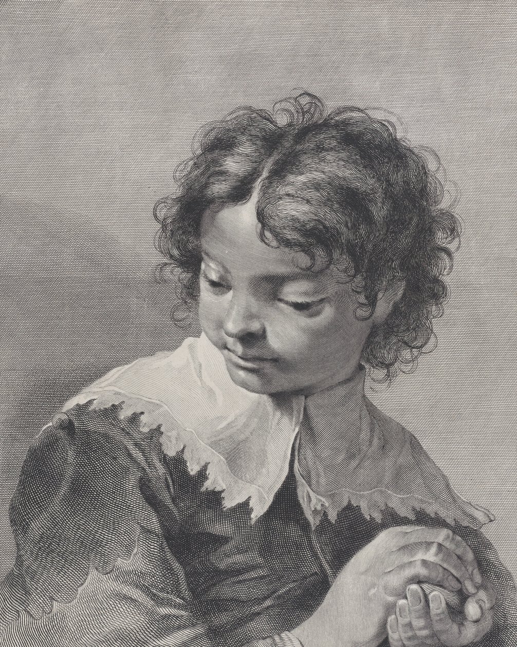 Chłopiec z koronkowym kołnierzykiem trzymający w rękach owoc, 1743. autorstwa Giovanni Cattini