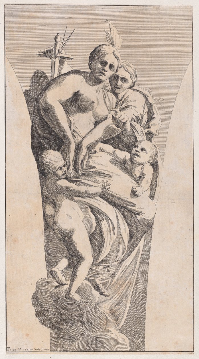 Studiuj pendentyfikację przedstawiającą Sprawiedliwość i Miłosierdzie, 1630-50. autorstwa Giovanni Cesare Testa