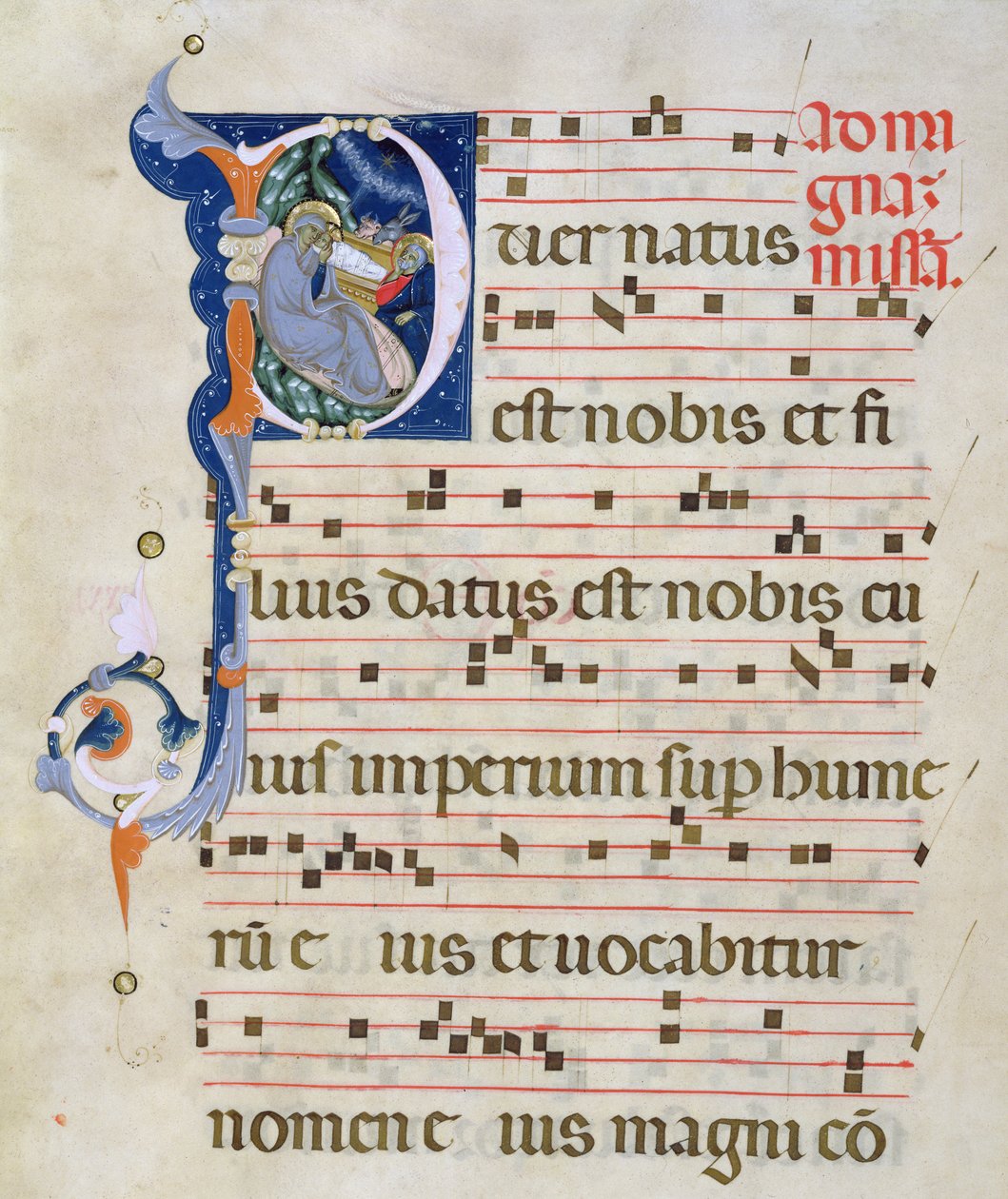 Ms 561 Page z historycznym inicjałem „P” przedstawiającym Narodzenia, z graduału z klasztoru San Jacopo di Ripoli, początek XIV wieku (szczegóły patrz 78849) autorstwa Giovanni Cimabue