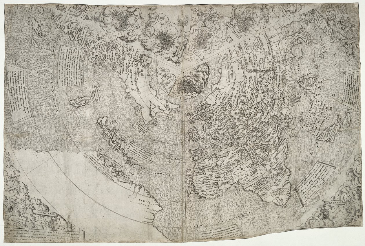 Mapa świata, Mundu [sic] spericum…poznacie pracowitość Johna Matthew Contareni…, autorstwa Contariniego, Giovanniego i Francesco Rosselli autorstwa Giovanni Contarini