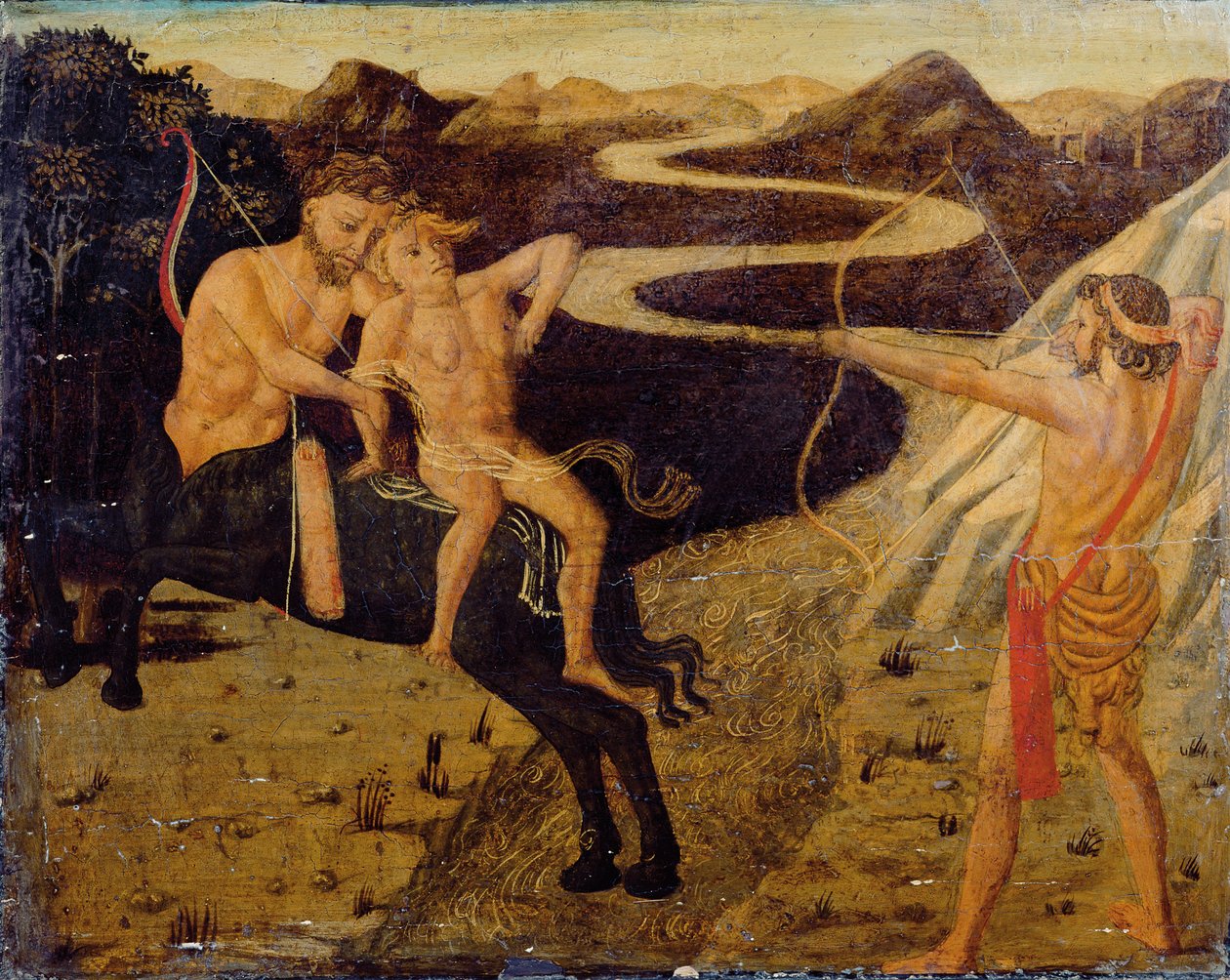 Panel Cassone: Herkules ratujący Deianeirę przed Nessus autorstwa Giovanni Di Ser Giovanni Guidi