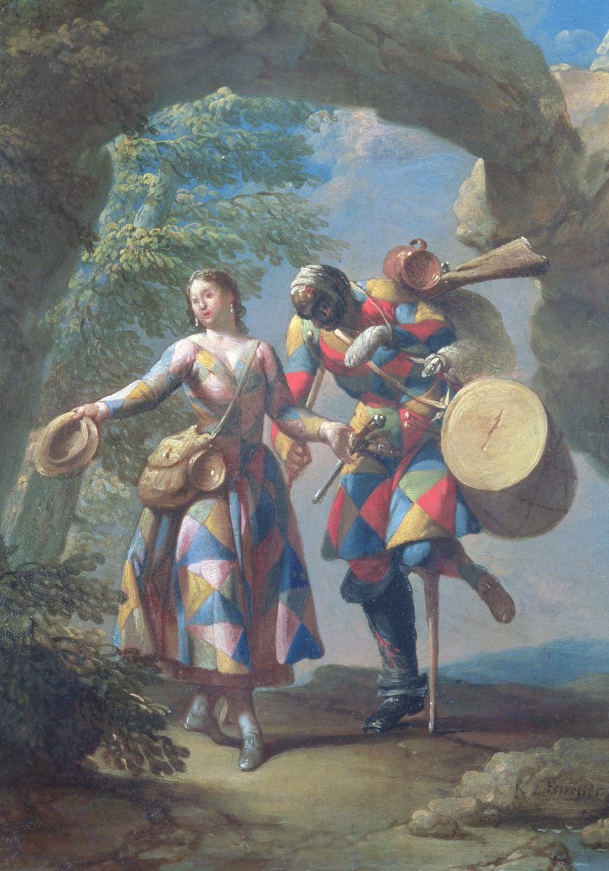 Arlekin powracający z wojny, ok. 1742 r. autorstwa Giovanni Domenico Ferretti