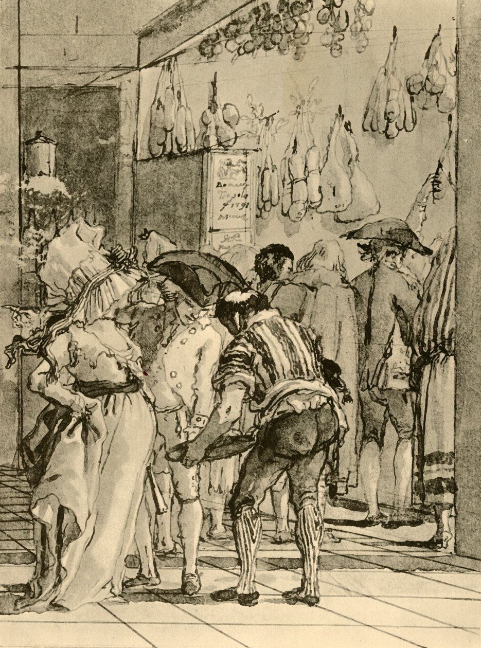 Sklep z wędzonymi wyrobami, 1791, 1928 autorstwa Giovanni Domenico Tiepolo