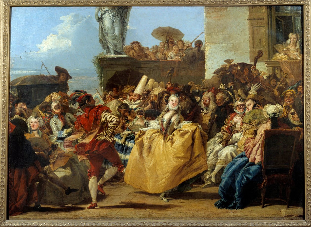 Scena karnawałowa lub „Menuet”” Maska sceny tanecznej w XVIII wieku. Obraz Gian Domenico Tiepolo (1727-1804) Nd. 1,12x0,8m. autorstwa Giovanni Domenico Tiepolo