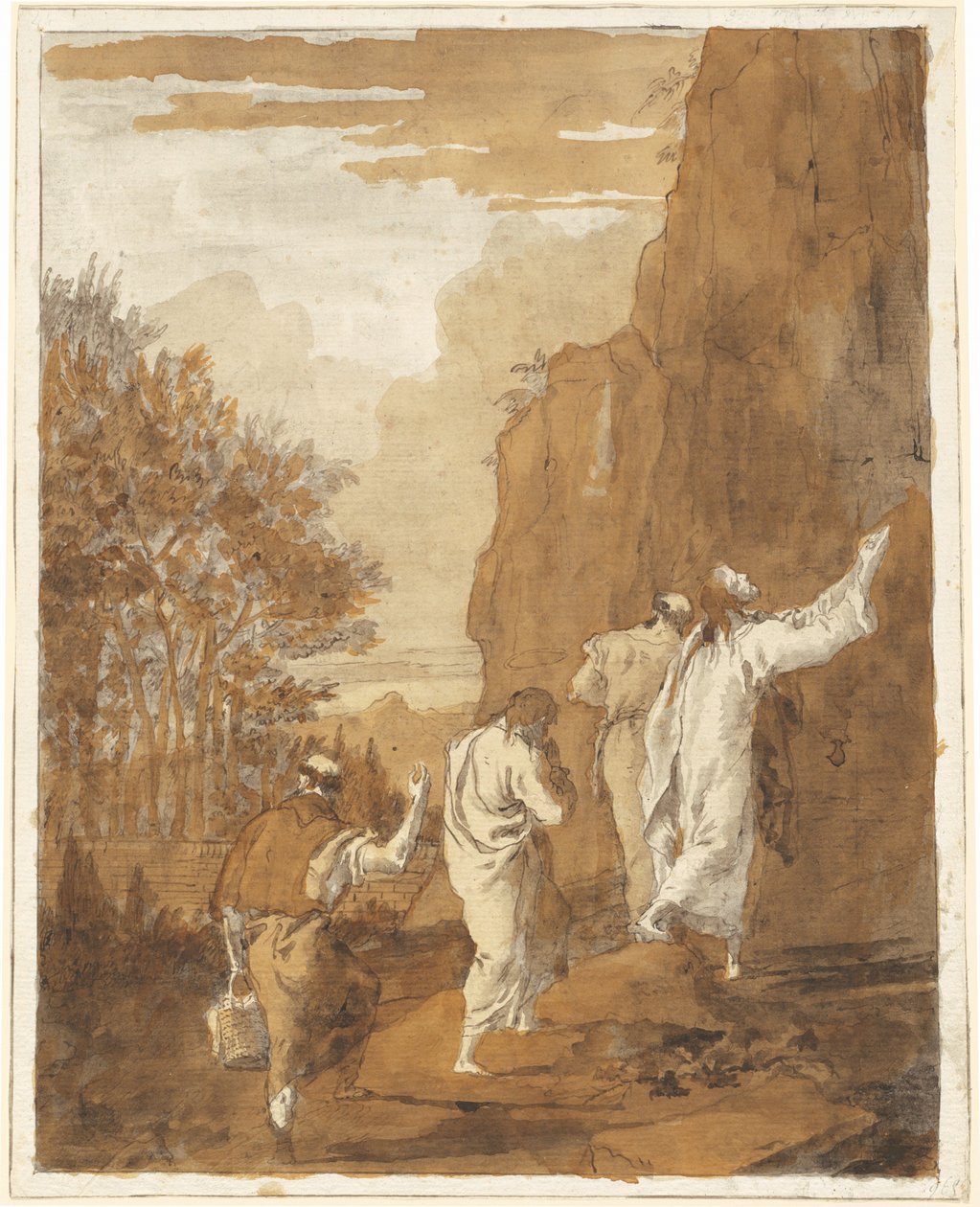 Chrystus prowadzący Piotra, Jakuba i Jana na Wysoką Górę na Przemienienie autorstwa Giovanni Domenico Tiepolo